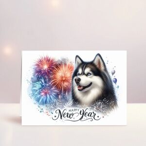 New Year Husky Greeting Cards, Dog Note Card Set, Animal Rescue Support
